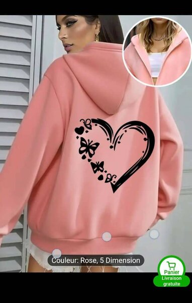 Sweat à capuche rose avec motif cœur