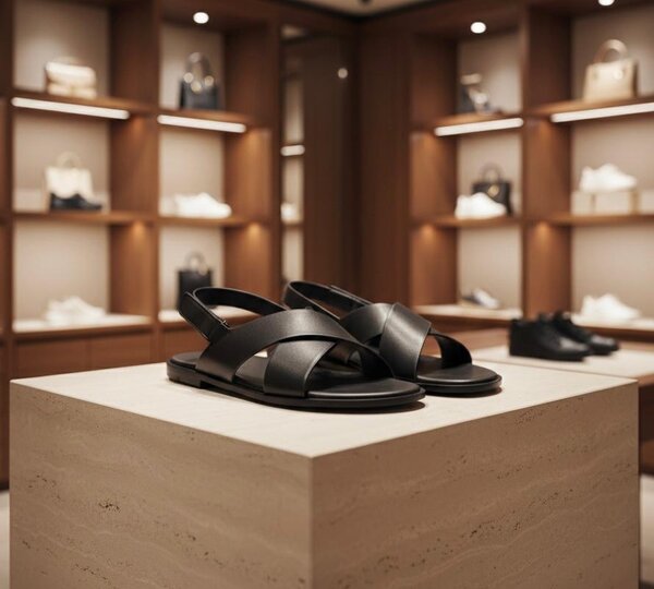 Sandales plates noires en cuir