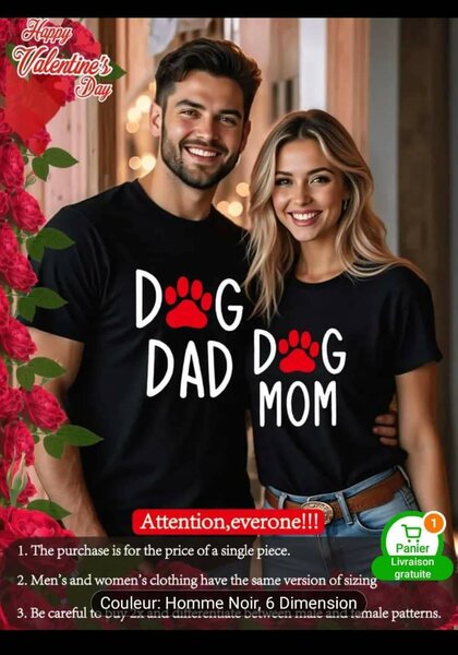 T-shirt couple chien personnalisé