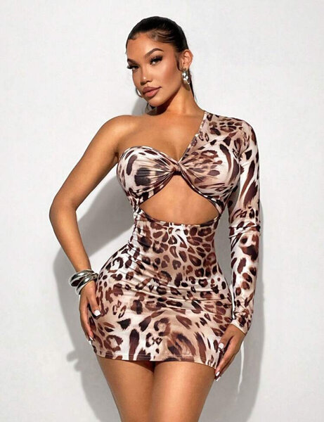 Robe léopard asymétrique sexy