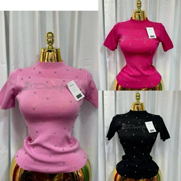 T-shirt femme col rond strass