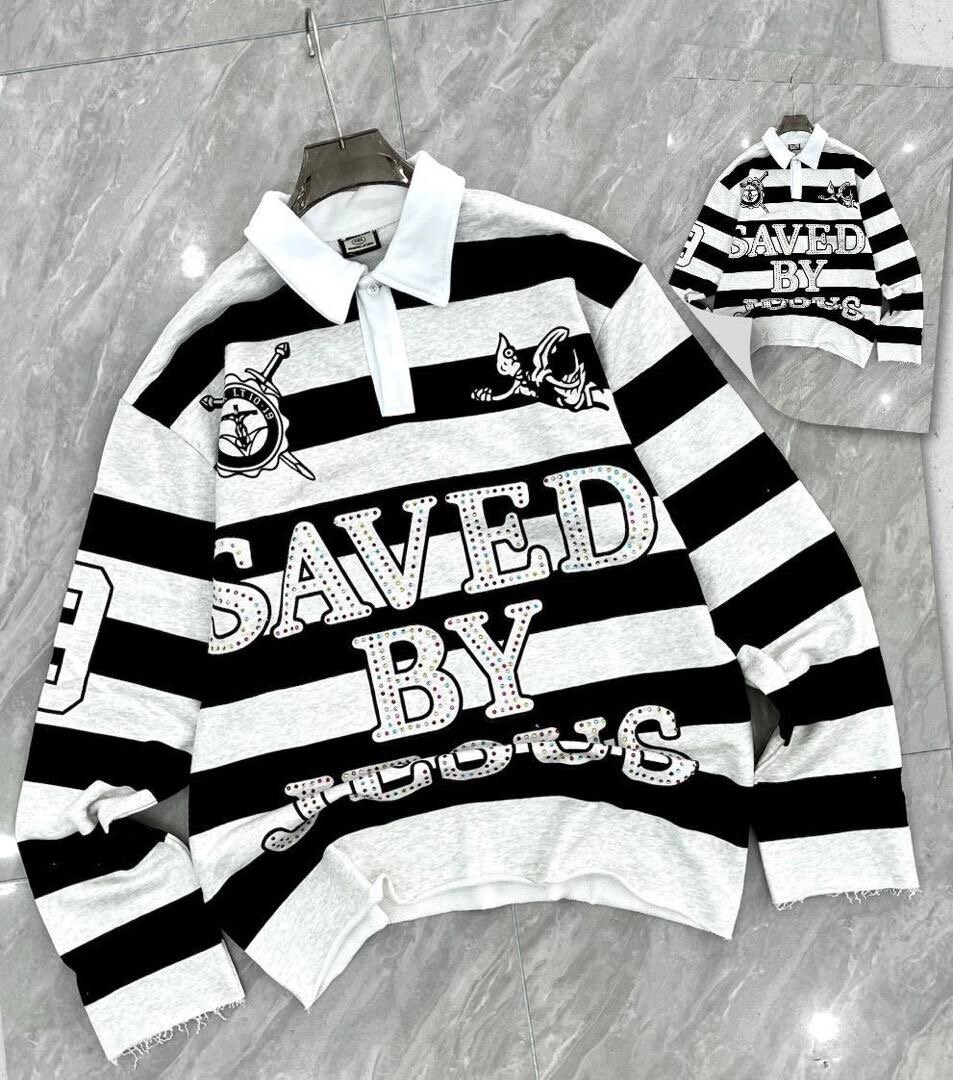 Pull rayé col polo unisexe