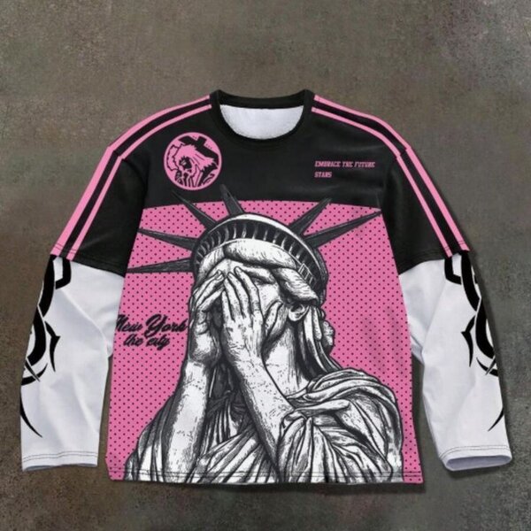 T-shirt Statue de la Liberté noir et rose