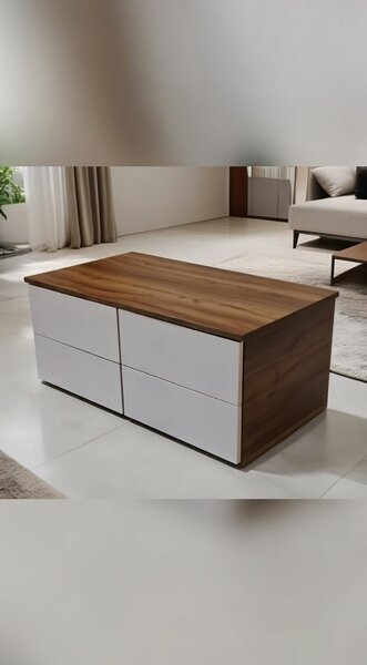 Table basse moderne en bois et blanc