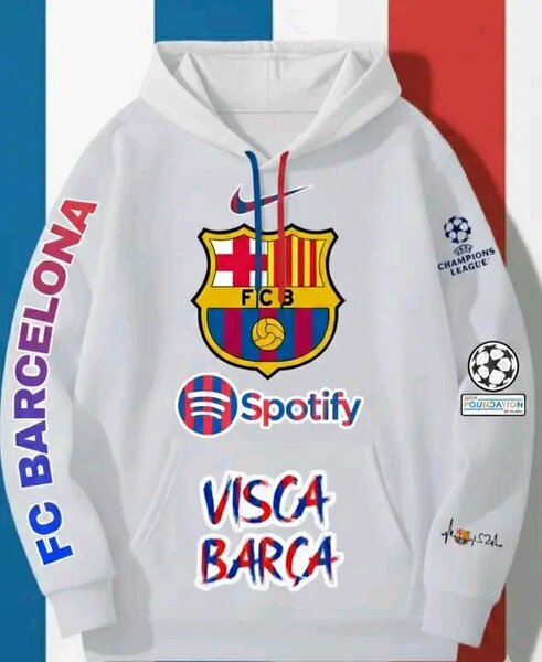 Sweat à capuche FC Barcelone blanc