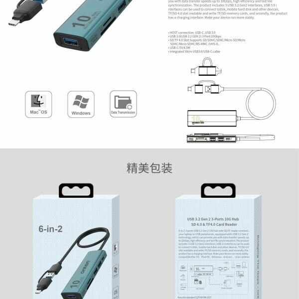 Hub USB-C 6-en-2 avec Lecteur