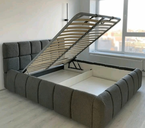 Lit avec rangement gris