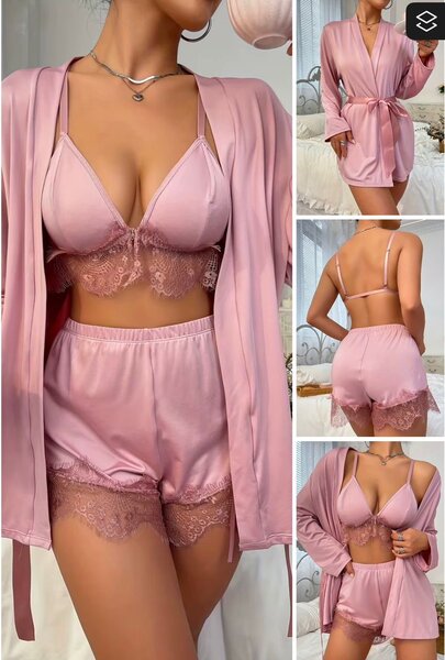Ensemble de lingerie satin et dentelle rose