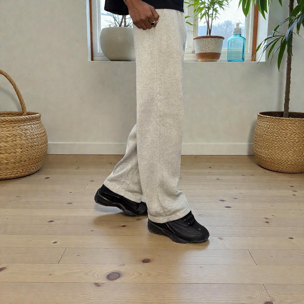 Pantalon large en molleton gris