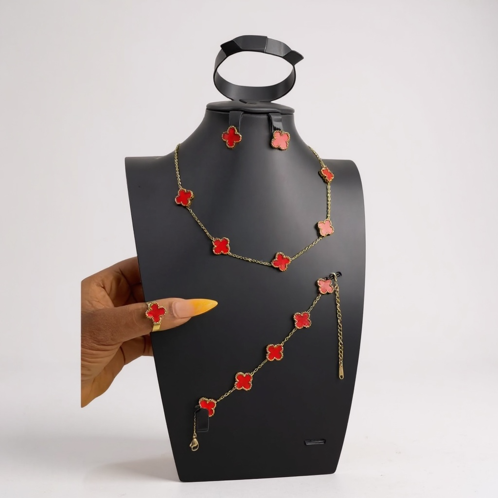 Parure élégante en or et rouge