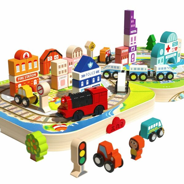 Circuit de train en bois coloré