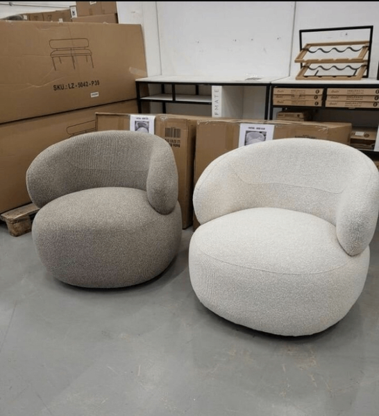Fauteuil rond en tissu - Gris et blanc