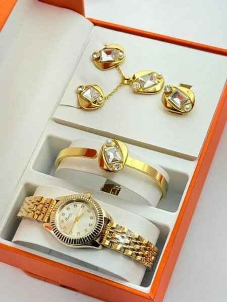 Ensemble Montre et Bijoux Doré Luxueux