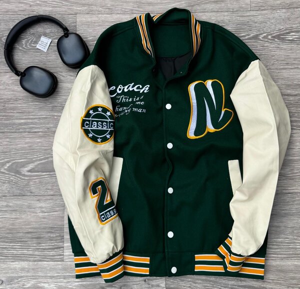 Veste de baseball homme verte et blanche