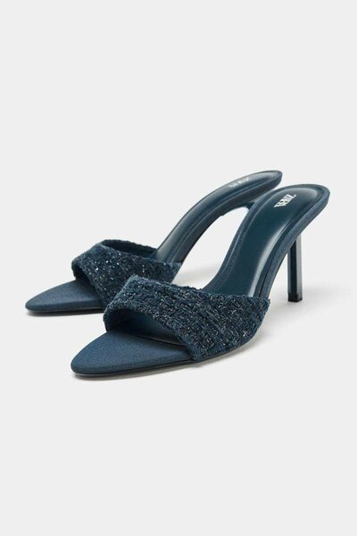 Mules à talons hauts en satin bleu marine