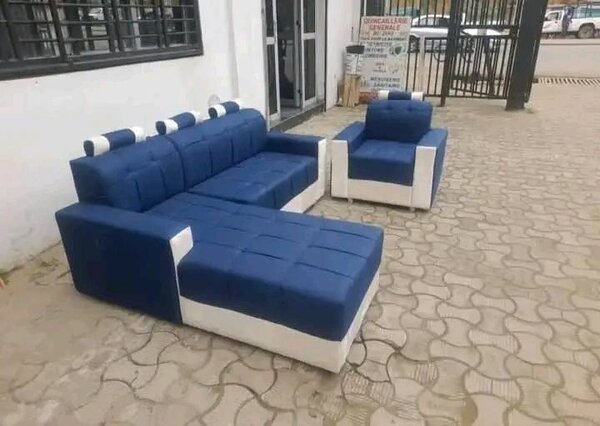 Ensemble canapé avec ottomane bleu