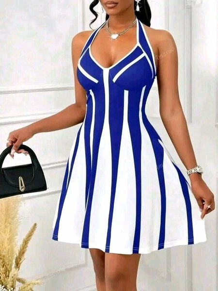 Robe évasée rayée chic