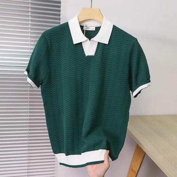 Polo tricoté vert homme