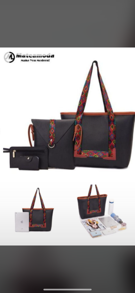 Sac cabas noir et marron avec accessoires