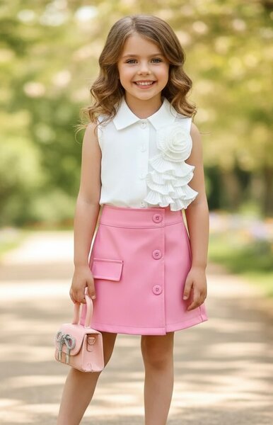 Ensemble fille rose et blanc