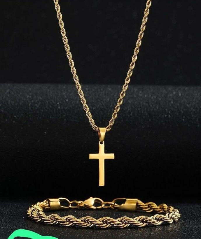 Collier et Bracelet Croix en Acier