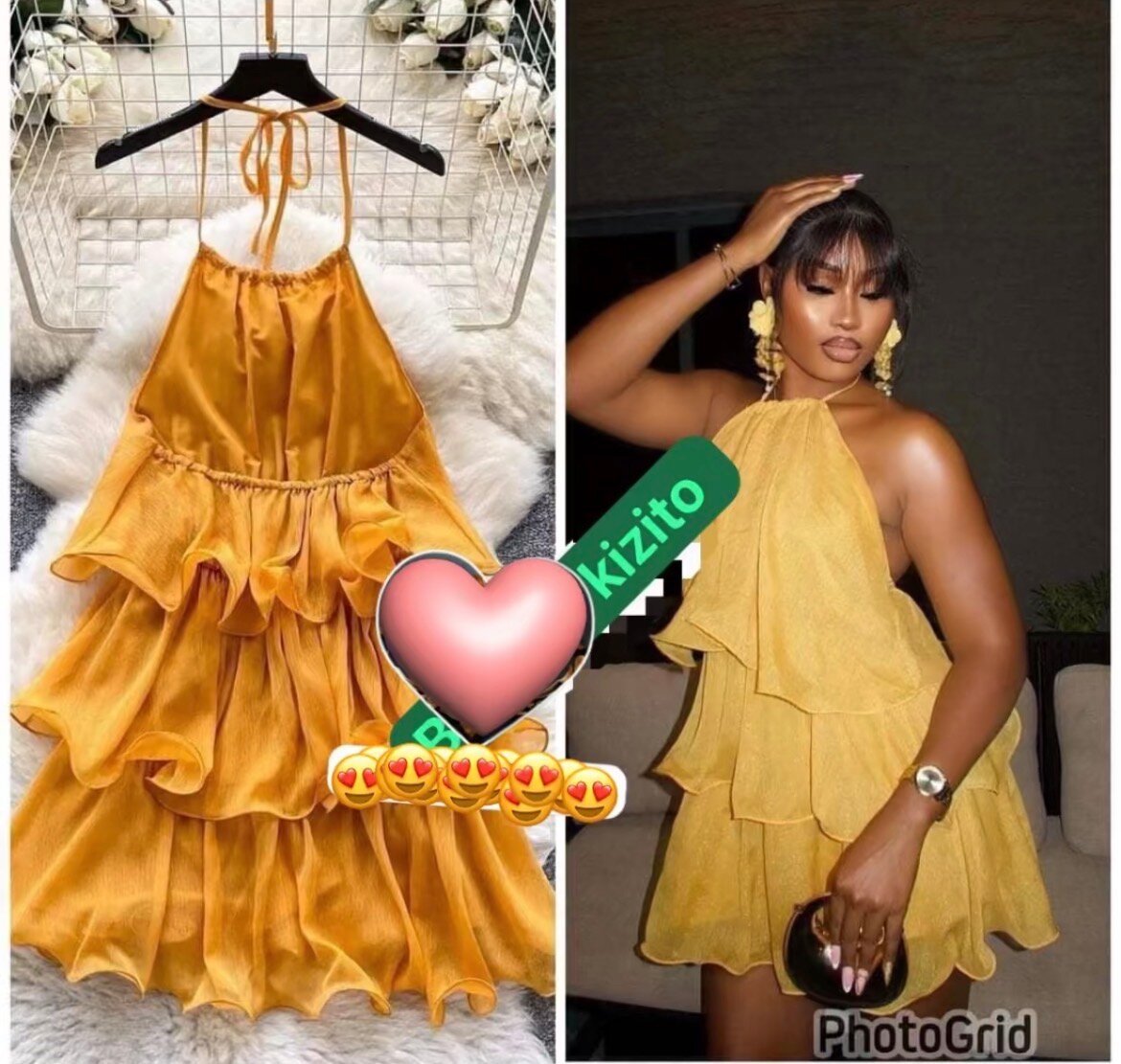 Robe à volants jaune élégante