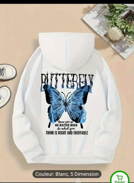 Sweat à capuche papillon blanc