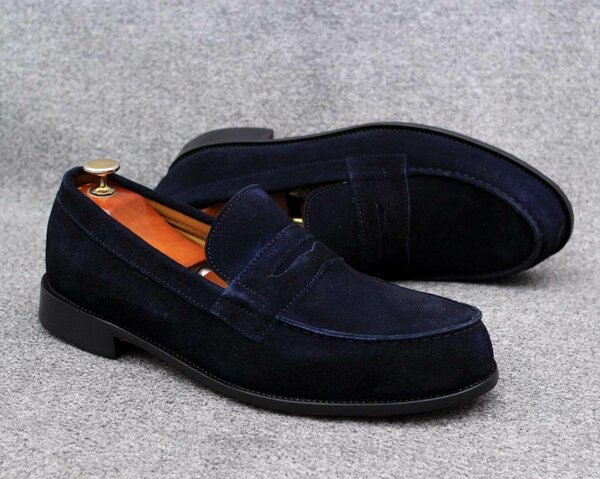 Mocassins en daim bleu marine