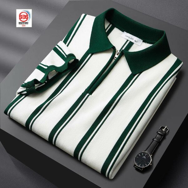 Polo rayé vert homme stylé