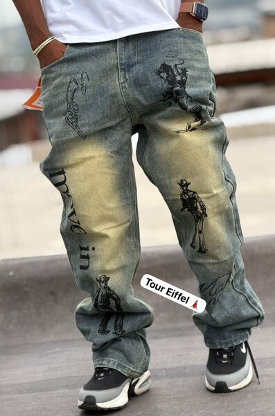 Jean imprimé graffiti tendance