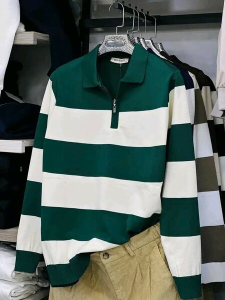 Polo rayé vert et blanc