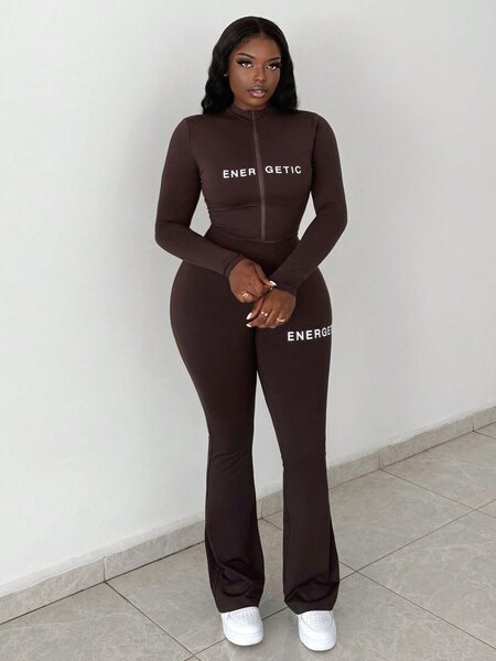 Combinaison Fitness ENERGETIC Marron pour Femme