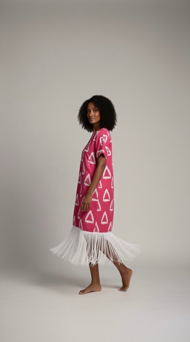 Robe rose avec motifs et franges