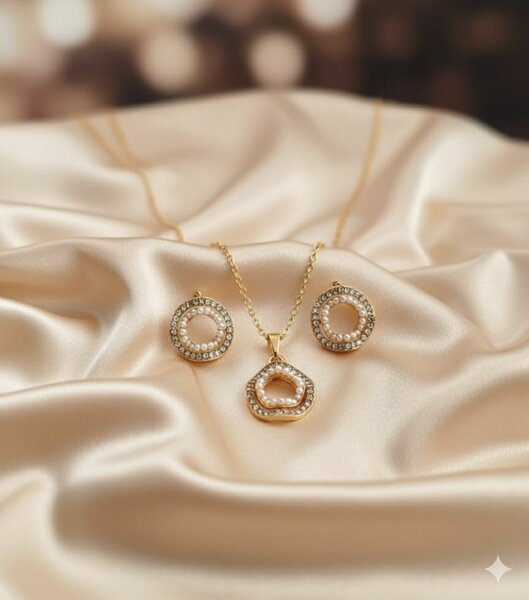 Parure pendentif et boucles dorées