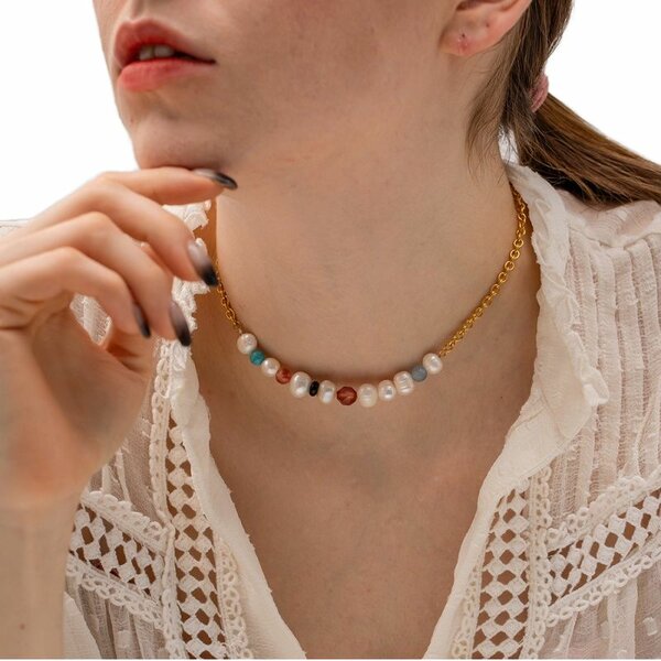 Collier Perles Multicolores Élégant