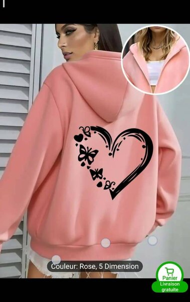 Sweat à capuche motif cœur papillon