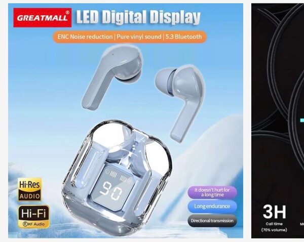 Écouteurs sans fil Bluetooth LED