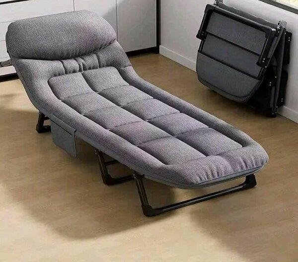 Chaise longue pliable confortable en tissu gris