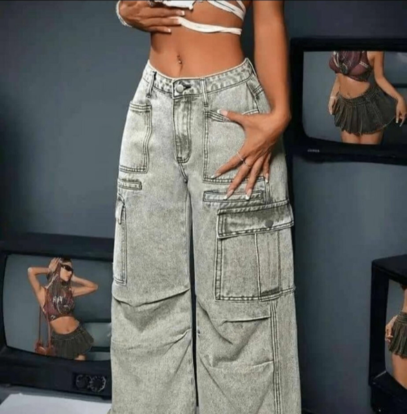 Jeans cargo femme ample clair