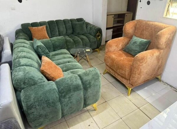 Ensemble canapé et fauteuil velours vert
