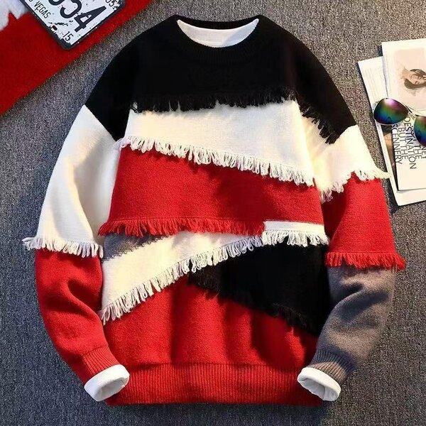 Pull tricoté colorblock homme