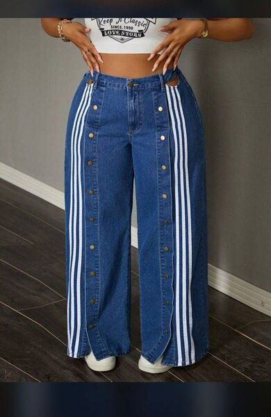 Jeans larges à rayures