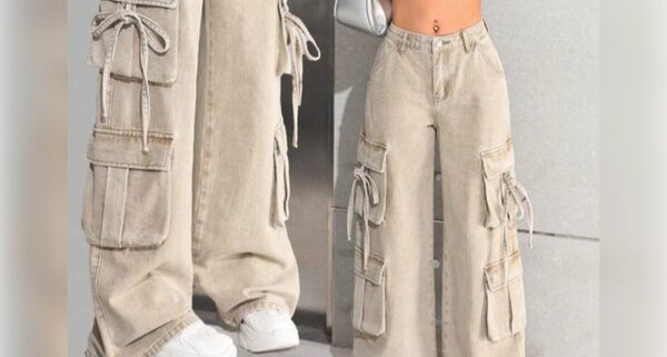 Pantalon cargo beige large femme