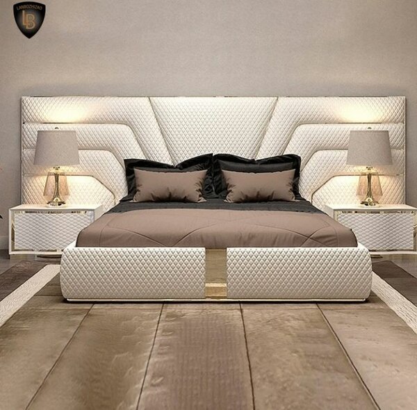 Lit moderne blanc avec tête de lit capitonnée