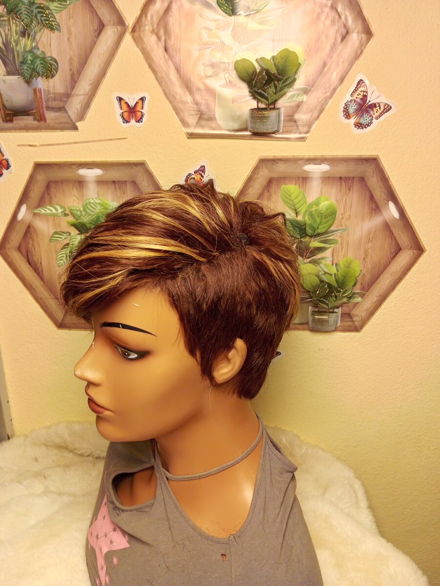 Perruque courte marron et blonde