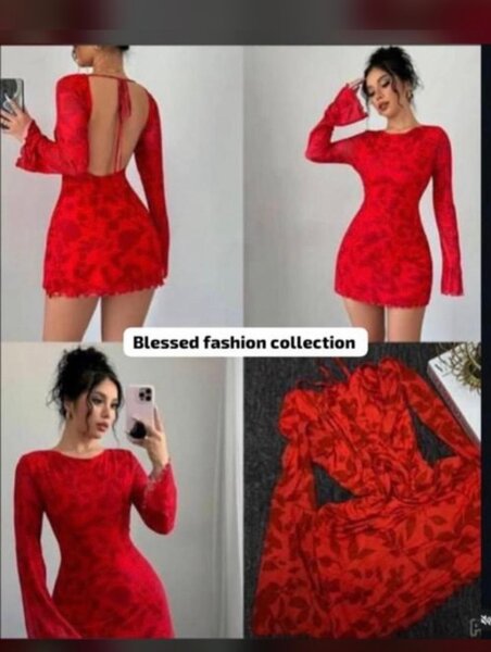 Robe rouge moulante à motifs