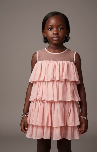 Robe fille en volants rose