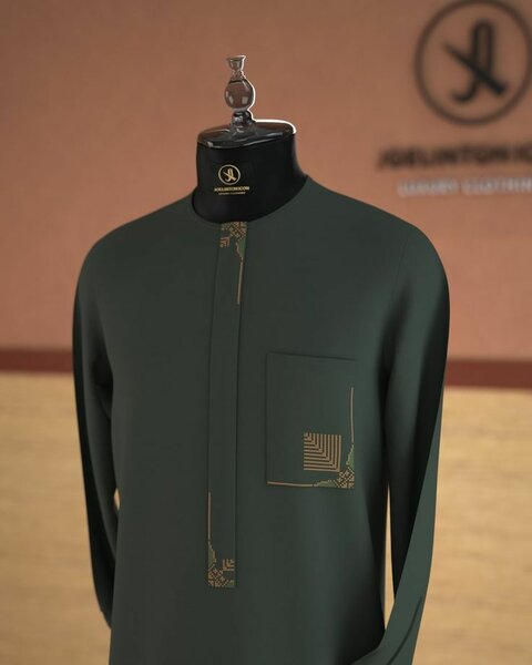 Chemise homme arabe verte avec broderie dorée