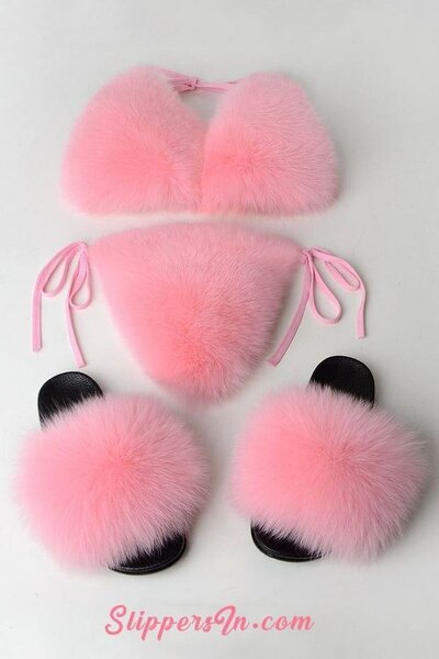 Ensemble maillot de bain en fourrure rose