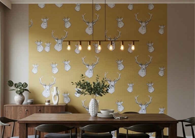 Papier peint cerfs doré